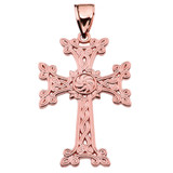 Eternity "Khachkar" Armenian Cross Rose Gold Pendant Necklace (Large)