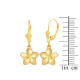 Yellow Gold Five Petal Diamond Cut Plumeria Flower Matte Earring Set  (Small)