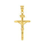 Solid Yellow Gold INRI Cross Pendant Necklace ( 1.39")