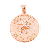 Solid Rose Gold US Marine Corps Pendant Necklace