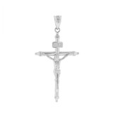 Solid White Gold INRI Christ Passion Cross Crucifix Pendant Necklace 1.4"  (36 mm)