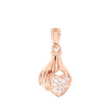 Rose Gold Hand Holding Heart Diamond Pendant Necklace