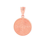 Solid Rose Gold Chartres Labyrinth Dainty Disc Medallion Pendant Necklace Solid Rose Gold Chartres Labyrinth Dainty Disc Medallion Pendant Necklace