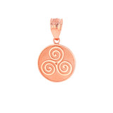 Solid Rose Gold Celtic Triple Spiral Triskele Irish Knot Disc Medallion Pendant Necklace