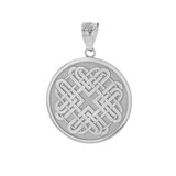Solid White Gold Celtic Quaternary Heart Knot Medallion Pendant Necklace
