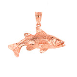 Solid Rose Gold Diamond Cut Largemouth Bass Fish Pendant Necklace