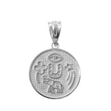 Solid White Gold Lucky Charms Amulet Good Luck Disc Medallion Pendant Necklace
