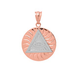 Two Tone Solid Rose Gold Illuminati All Seeing Eye of Providence Circle Pendant Necklace