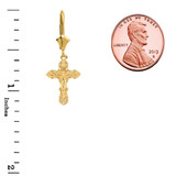 14K Yellow Gold Dainty Floral Crucifix Earrings