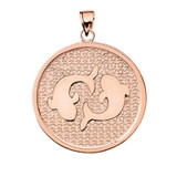 Rose Gold Pisces Zodiac Disc Pendant Necklace