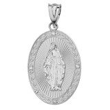Sterling Silver Mary Mother of Jesus Oval Medallion CZ Pendant Necklace (Small)