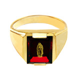 Solid Yellow Gold Red CZ Stone Our Lady of Guadalupe Signet Men's Ring