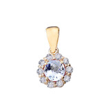 14k Yellow Gold Dainty Floral Diamond Center Stone Aquamarine Pendant Necklace