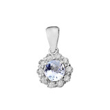 14k White Gold Dainty Floral Diamond Center Stone Aquamarine Pendant Necklace