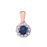 14k Rose Gold Dainty Floral Diamond Center Stone Sapphire Pendant Necklace