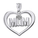 Sterling Silver Heart Outline Heart CZ Mum Pendant Necklace