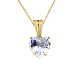 10K Yellow Gold Heart March Birthstone Aquamarine (LCAQ) Pendant Necklace & Earring Set