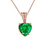 10K Rose Gold Heart May Birthstone Emerald  (LCE) Pendant Necklace & Earring Set