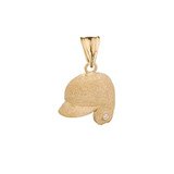 Textured Yellow Gold Diamond Baseball Player Helmet Pendant Necklace 
