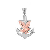 American Eagle Mariners Anchor Pendant Necklace in Two Toned White Gold 