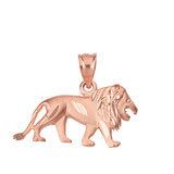 Solid Rose Gold Sparkle Cut Leo Zodiac Royal Lion Pendant Necklace