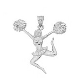 Solid White Gold Sparkle Cut Cheerleading Flyer Pendant Necklace