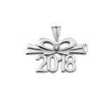   Dainty Diamond  2018 Bow And Diploma Graduation Pendant Necklace In Sterling Silver