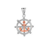 Anchor with Roped Helm in Two Toned White & Rose Gold