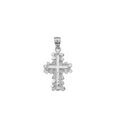 Solid White Gold Nugget Cross Pendant Necklace (Small)