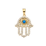 Chic Diamond & Turquoise Hamsa Pendant Necklace in Yellow Gold