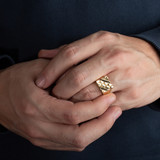 Yellow Gold Men's Statement Solid Nugget Ring on male model