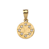 Yellow Gold Hammered Diamond Round Pendant Necklace