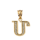 Solid Yellow Gold Armenian Alphabet Diamond Initial "M" Pendant Necklace