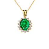 Princess Diana Inspired Halo Personalized (LC) Birthstone & Diamond Pendant Necklace in Yellow Gold