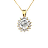 Princess Diana Inspired Halo Personalized CZ  Birthstone Pendant Necklace in Yellow Gold