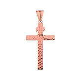 Hammered Cross Pendant Necklace in Rose Gold