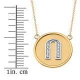 14K Solid Two Tone Yellow Gold Armenian Alphabet Diamond Disc Initial "O"  Necklace