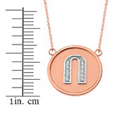14K Solid Two Tone Rose Gold Armenian Alphabet Diamond Disc Initial "O"  Necklace
