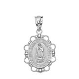 Solid White Gold Our Lady of Guadalupe Pendant Necklace