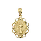 Saint Francis Pendant Necklace in Solid Gold (Yellow/Rose/White)
