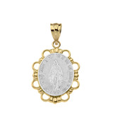 Solid Two Tone Yellow Gold Saint Mary Pendant Necklace