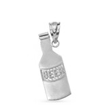 Solid White Gold Beer Lovers Beer Bottle Pendant Necklace