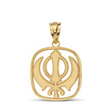 Double Edged Sword The Khanda Sikhs Pendant Necklace in Solid Gold (Yellow/Rose/White)