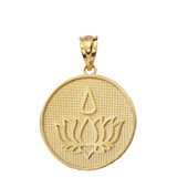 Lotus Flower Blossom with Teardrop Disc Pendant Necklace in Solid Gold (Yellow/Rose/White)