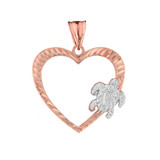 Honu Hawaiian Turtle  Heart Pendant Necklace in Two-Tone Rose Gold