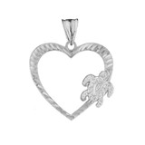 Honu Hawaiian Turtle  Heart Pendant Necklace in Sterling Silver