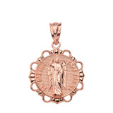 Solid Rose Gold Round Saint Gabriel Pendant Necklace