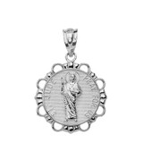 Solid White Gold Round Saint Jude Pendant Necklace