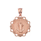 Solid Rose Gold Round Saint Benito Pendant Necklace