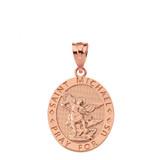Solid Rose Gold Engravable Saint Michael Pray For Us Oval Pendant Necklace